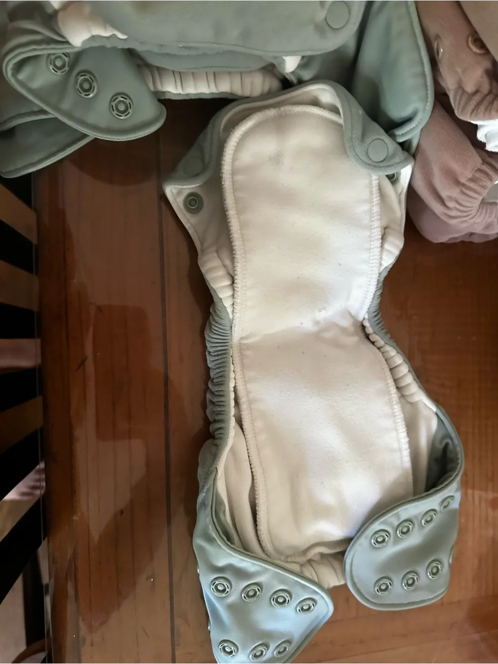 5 GroVia AIO Buttah Cloth Diapers in sage blue with Snap Fasteners